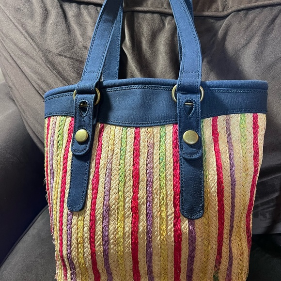 Lucky Brand straw/raffia shoulder bag with adjustable canvas straps - Picture 6 of 14